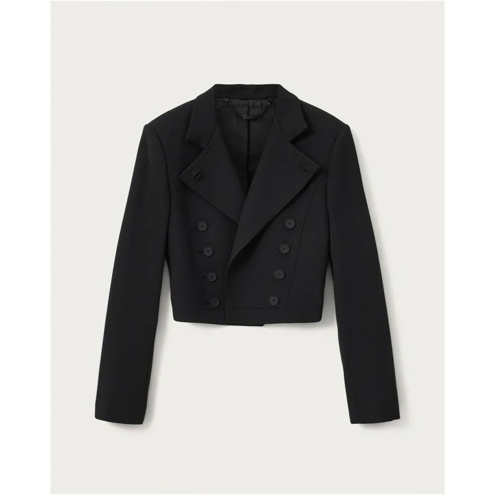 All Saints Raina Black Double Breasted Cropped Blazer Size 0